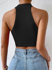 Women’s Ribbed Knit Halter Crop Top – Y2K Style