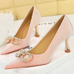 Luxury Women 7cm High Heels Wedding Replica Pumps Lady Luxury Designer Metal Chain Buckle High Heels Stiletto Women Dress Shoes