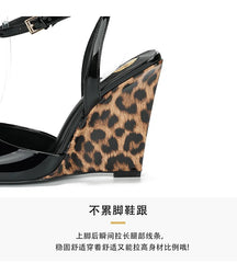 Slope heel, fish mouth, empty sandals, patent leather ankle buckle strap, stylish, sexy, shallow mouth,comfortable women's shoes