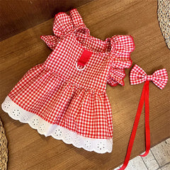 Floral Summer Dog Dress 🌸 Plaid Skirt & Bow Outfit for Small & Medium Dogs