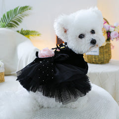 Black Sahara Rose Pet Dress – Warm Autumn/Winter Wedding Outfit for Small & Medium Dogs