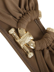 Tie-Side Shiny Ring Bandeau Bikini – Women’s Padded Low-Waist Swimsuit 2025