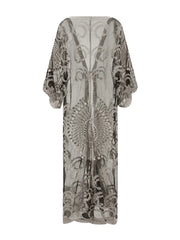 Summer Printed Midi Beach Dress – Women’s 3/4 Sleeve Tie-Up Swimsuit Cover-Up