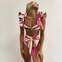 2025 Floral Ruffle Bandage Bikini Set – Women’s Push-Up Two-Piece Swimsuit
