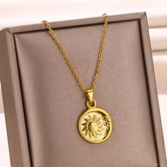 Stainless Steel Sunflower Pendant Necklace for Women