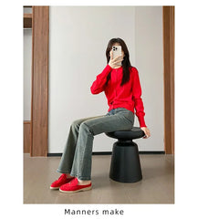 New 2025 Soft Bottom Tassel Lock Buckle High Top Loafers Women's round Toe Mid Heel Comfortable Leather Shoes Leisure Style