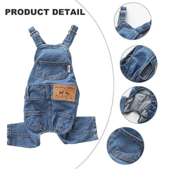 Dog Denim Jumpsuit – Cotton Puppy Outfit for Small & Medium Dogs & Cats
