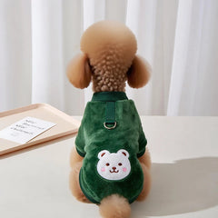 Cute Bear Dog Pajamas, Warm Winter Pet Onesie with Feet for Small Medium Dogs Cats, Teddy Poodle Bichon Costume