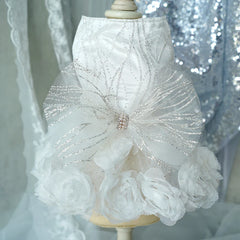 Luxury Lace Rose Dog Dress – White & Pink Wedding Outfit for Small Pets