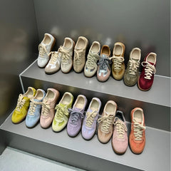 AUTUSPIN 17 Colors Women Training Sport Shoes Summer Autumn Fashion Sewing Ladies Lace-up Sneakers Contrast Casual Flats Female