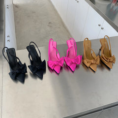 2024 Spring New Brand Woman Slingback Shoes Fashion Bowknot Ladies High Heels Elegant Pointed Toe Slip on Sandal Mules D110
