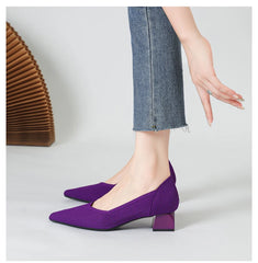 Women's large high-heeled shoes Multicolor pointy knit breathable comfortable anti-skid rubber sole work shoes 2023 new autumn