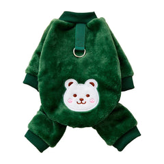 Cute Bear Dog Pajamas, Warm Winter Pet Onesie with Feet for Small Medium Dogs Cats, Teddy Poodle Bichon Costume