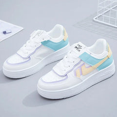 Fashionable Lace-up Flat Casual Shoes Comfortable Thick-soled Running Sneakers Round-toe Breathable/Wear-resistant Running Shoes