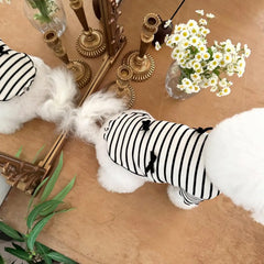 Summer Striped Dog Dress – Bow Collar Outfit for Small Dogs, Black & White Pet Clothes
