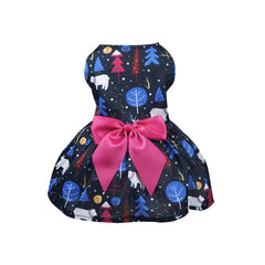 Christmas Pet Dog Dress – Holiday Bow Waistband Outfit for Puppies & Small Dogs