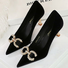 Luxury Women 7cm High Heels Wedding Replica Pumps Lady Luxury Designer Metal Chain Buckle High Heels Stiletto Women Dress Shoes