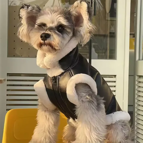 Pet Dog Jacket Autumn/Winter Thick Velvet Leather Sleeveless Vest Jacket Tank Top Integrated Coat Puppy Clothes for Small Dogs