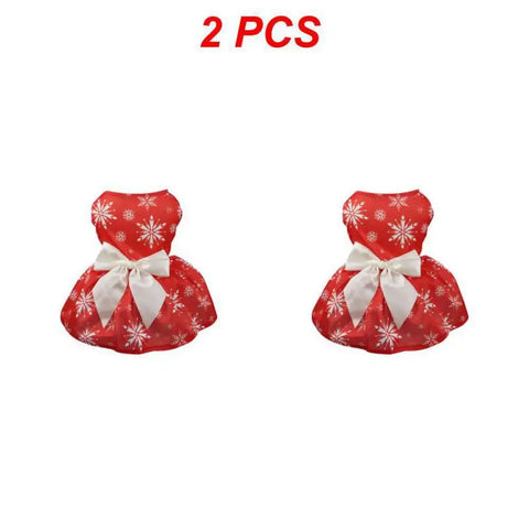 Christmas Pet Dog Dress – Holiday Bow Waistband Outfit for Puppies & Small Dogs