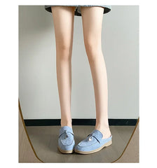 New 2025 Soft Bottom Tassel Lock Buckle High Top Loafers Women's round Toe Mid Heel Comfortable Leather Shoes Leisure Style