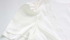 Women’s Lace Patchwork Top – V-Neck Short Sleeve Tee