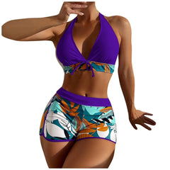 High-Waist Plant Print Bikini Set – Women’s Two-Piece Swimsuit