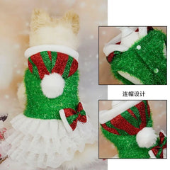 Christmas Sequin Plush Dog Dress – Sparkling Hooded Holiday Outfit for Small Pets
