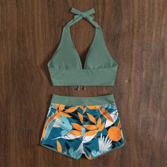High-Waist Plant Print Bikini Set – Women’s Two-Piece Swimsuit