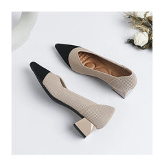 Women's large high-heeled shoes Multicolor pointy knit breathable comfortable anti-skid rubber sole work shoes 2023 new autumn