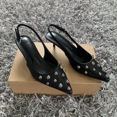 Rivet Pointed Toe Slingback Heels – Elegant 2025 Thin High Heel Pumps
