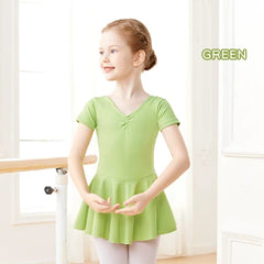 Girls Pink Ballet Leotard Dress – Short Sleeve Tutu Dance Outfit