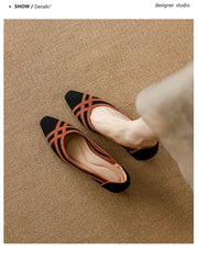 Women's high heels knitted breathable square heel beautiful princess non slip rubber sole comfortable shoes 2024 new model