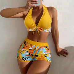 High-Waist Plant Print Bikini Set – Women’s Two-Piece Swimsuit