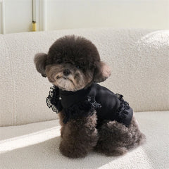 Black Lace Ruffle Pet Dress – Elegant Dog & Cat Outfit for Small Pets (XS–XL)
