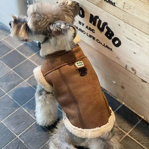 Pet Dog Jacket Autumn/Winter Thick Velvet Leather Sleeveless Vest Jacket Tank Top Integrated Coat Puppy Clothes for Small Dogs