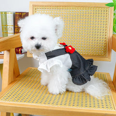 Dog Summer Dress – White Top & Dark Strap Skirt