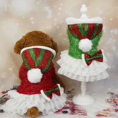 Christmas Sequin Plush Dog Dress – Sparkling Hooded Holiday Outfit for Small Pets