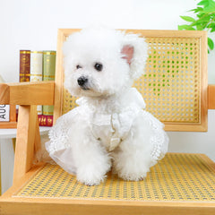 White Haute Couture Pet Dress 👑 Elegant Summer Wedding Outfit for Dogs & Cats