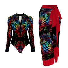 SEAURAL Vintage Print Long-Sleeve Swimsuit Set – Women’s Surfwear 2025
