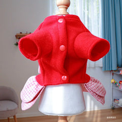 Red Winter Princess Pet Dress 🎀 Warm Outfit with Belt for Small & Medium Pets