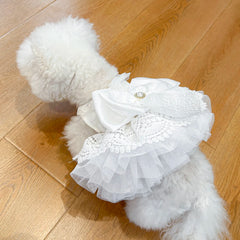 White Haute Couture Pet Dress 👑 Elegant Summer Wedding Outfit for Dogs & Cats