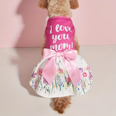 Floral Pink Dog Dress 🌸 Bowknot Sleeveless Outfit for Small Dogs & Cats