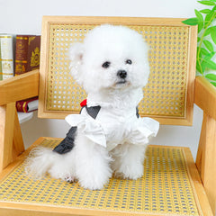 Dog Summer Dress – White Top & Dark Strap Skirt