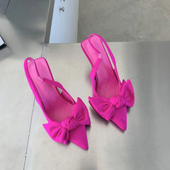 2024 Spring New Brand Woman Slingback Shoes Fashion Bowknot Ladies High Heels Elegant Pointed Toe Slip on Sandal Mules D110