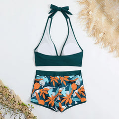 High-Waist Plant Print Bikini Set – Women’s Two-Piece Swimsuit