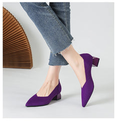 Women's large high-heeled shoes Multicolor pointy knit breathable comfortable anti-skid rubber sole work shoes 2023 new autumn