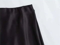 Women’s Satin High Waist Midi Skirt — Black & White
