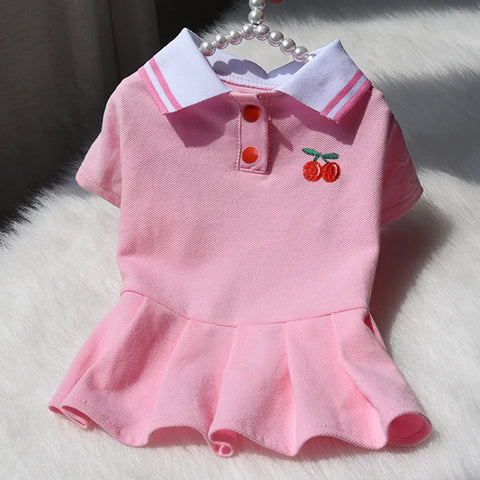 Cute Polo Dog Dress 👗 Pleated Summer Outfit for Small Dogs & Cats