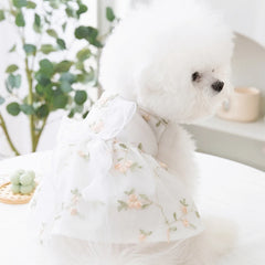 Luxury Summer Dog Dress 🎀 Lace Mesh Bow Outfit for Small Dogs & Cats