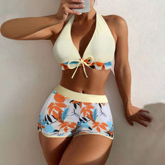 High-Waist Plant Print Bikini Set – Women’s Two-Piece Swimsuit